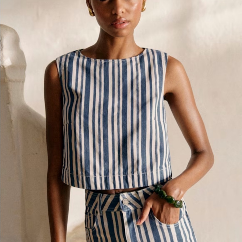 Sezane Blue and White Striped Top